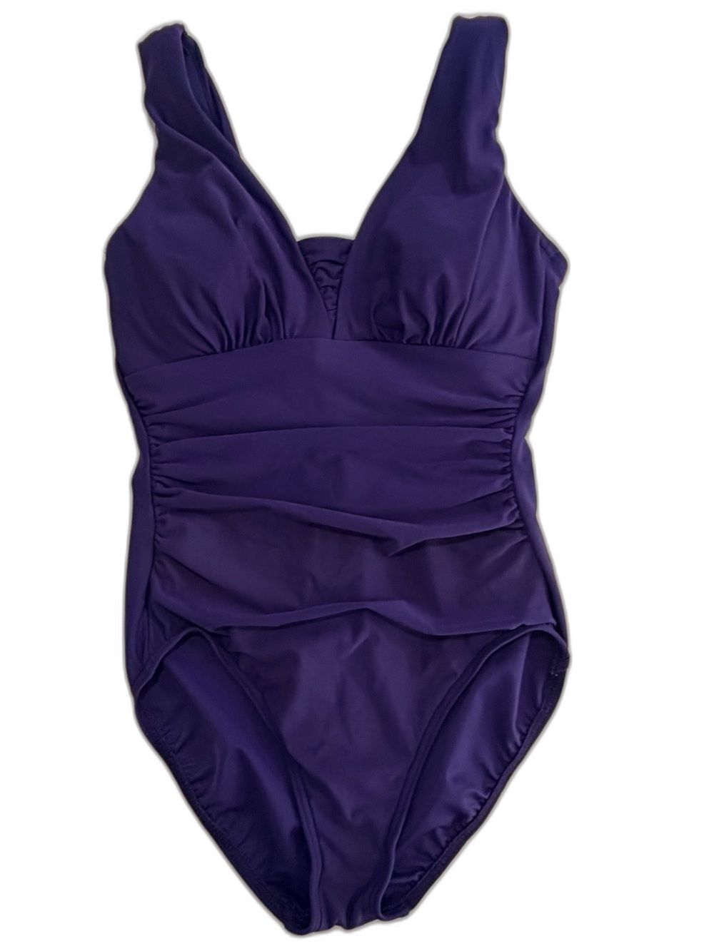 Lands’ End SlenderSuits Ruched V-Neck Tummy Control One Piece Swimsuit Purple 8